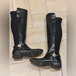 Tommy Hilfiger Size 9.5 Black Riding Boots with Gold Accents